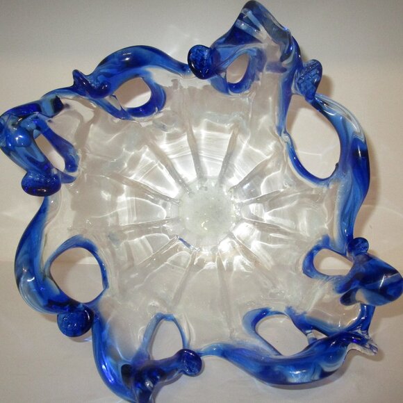 LARGE 9.5" x 10.5" ITALIAN MURANO ART GLASS CENTERPIECE by WHITE CRISTAL ITALY - Picture 2 of 7